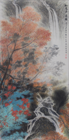 黄展时作品《红叶飞泉图》  规格：133x67cm